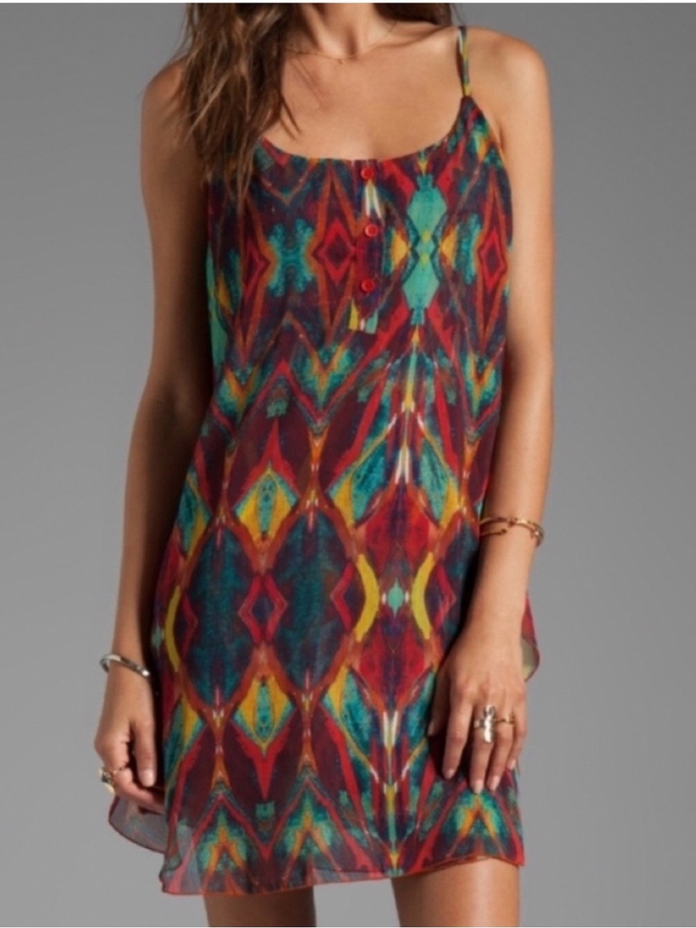Alice + Olivia Revolve Rhi Diamond Tribal Slip Mini Dress Flowy Colorful Sz S